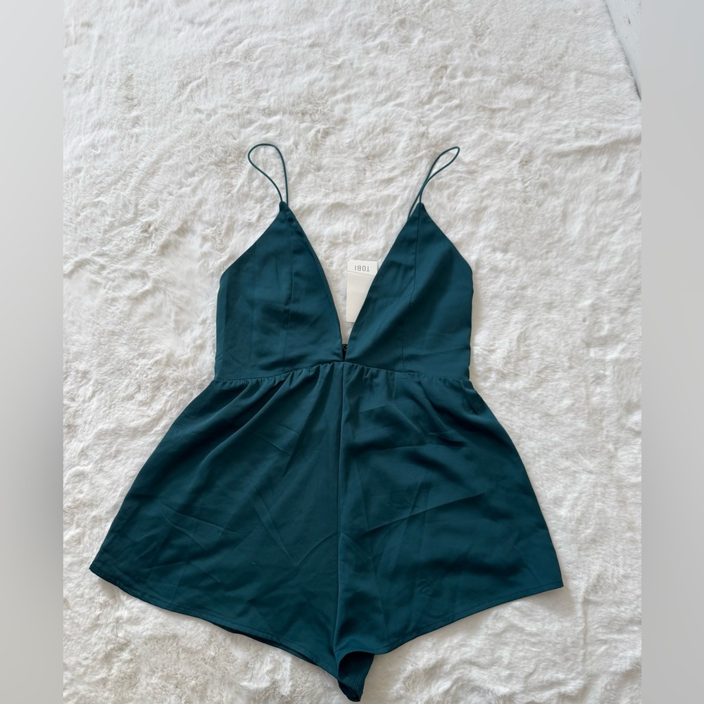 NWT Tobi Deep Teal Satin Romper
